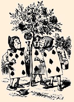 The cards are tree decorators in Alice in Christmas Land!