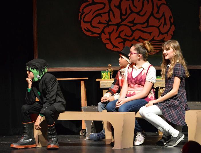 Monster attends class in Kid Frankenstein play