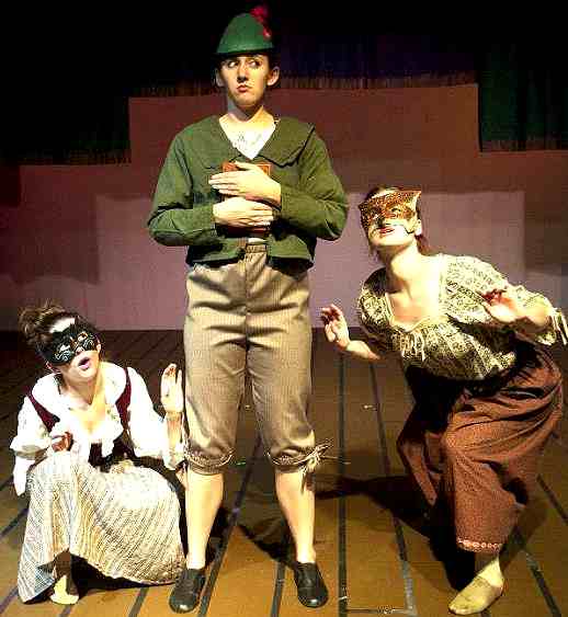 Cat and Fox stop Pinocchio on the way to school. Pinocchio!