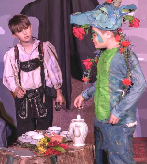 Widget and Mortimer in The Reluctant Dragon play